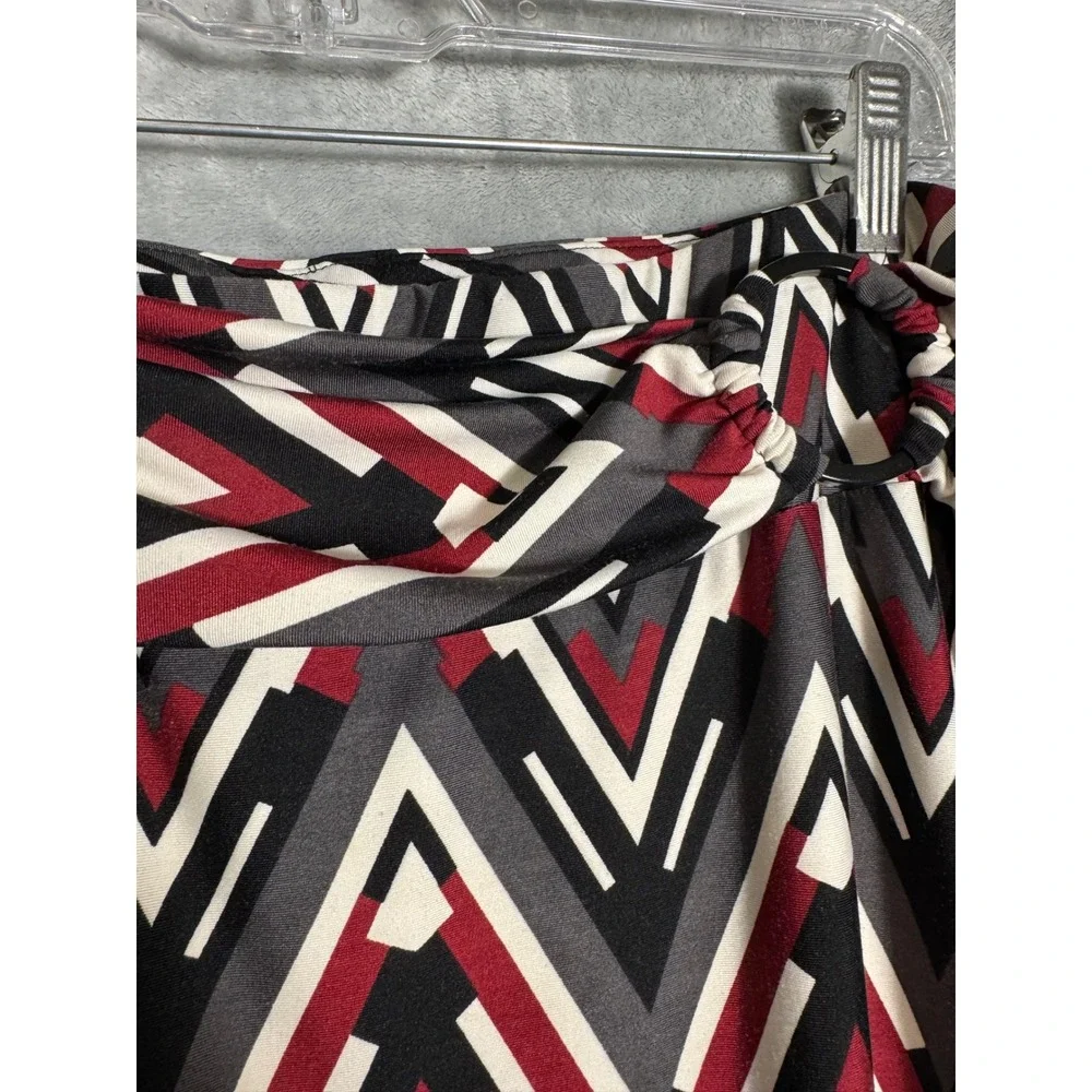 Robert Louis Womens XL Chevron Maxi Skirt Burgundy Black Geometric O-Ring‎